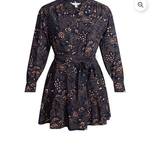 Time and Tru Tiered Mini Dress Belted Long Sleeve Paisley Navy NWT, Boho, Casual